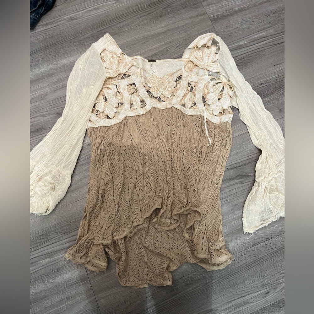 Free people cut work pieced tunic